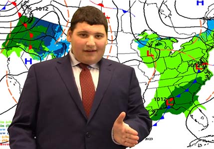 Gabe presenting the weather forecast