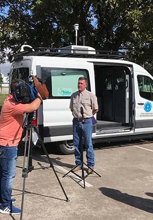 A TCEQ representative with a mobile command post.