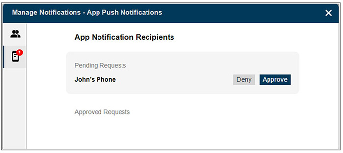 Approve any pending requests on the App Push Notifications tab