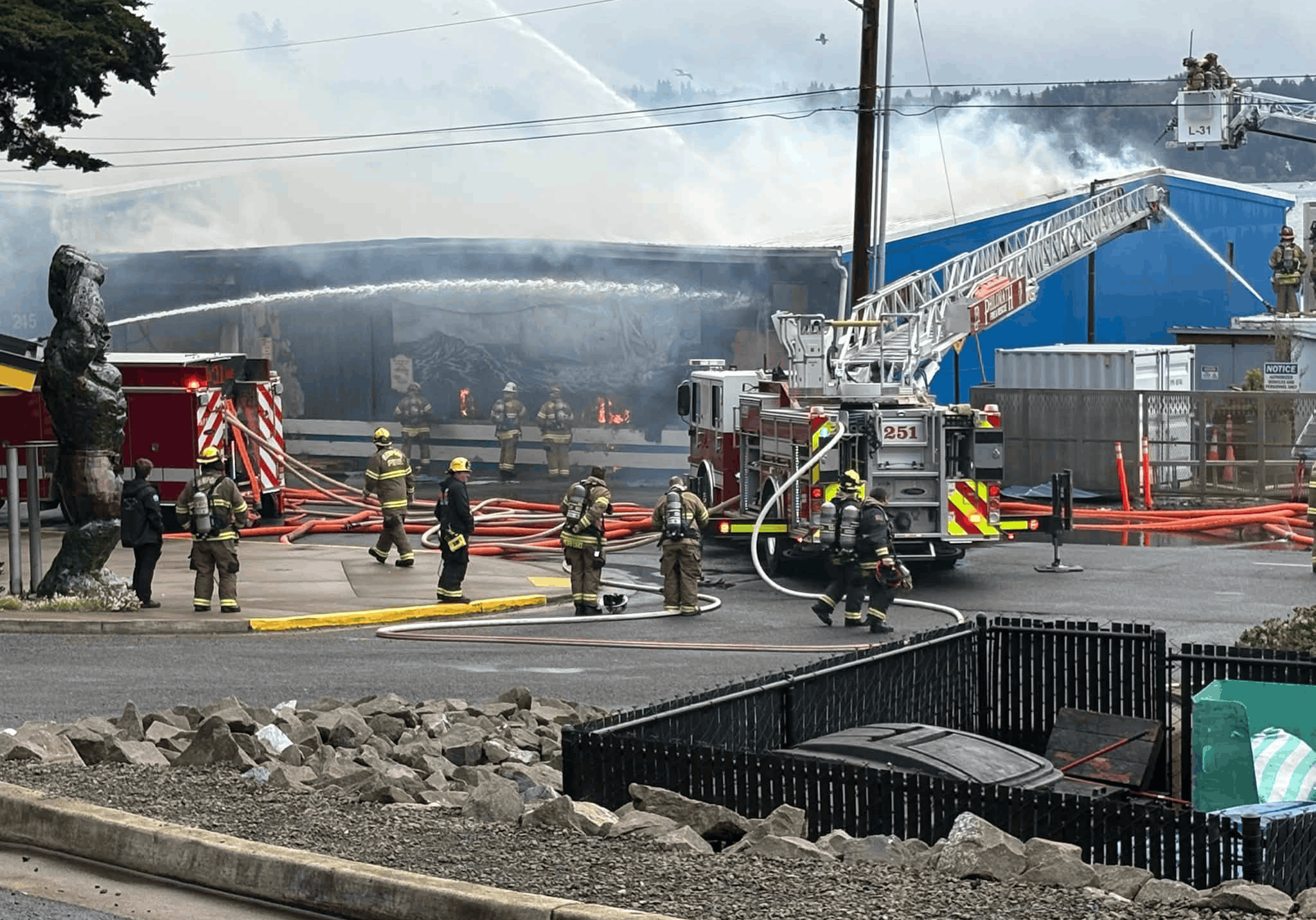 First Responders helping to extinguish the Newport fire