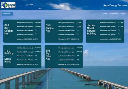 Custom overview screen with logo, background, and work-decision parameters for Florida's Keys Energy.