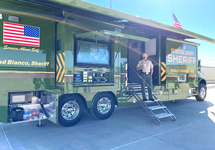 Riverside County Sheriff Chad Bianco with the department's new Mobile Command Post.