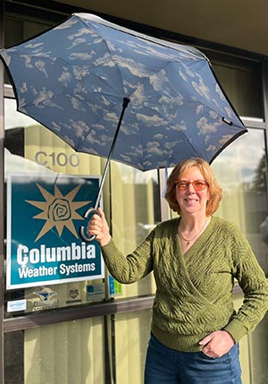 Martha modeling one of our favorite umbrellas!