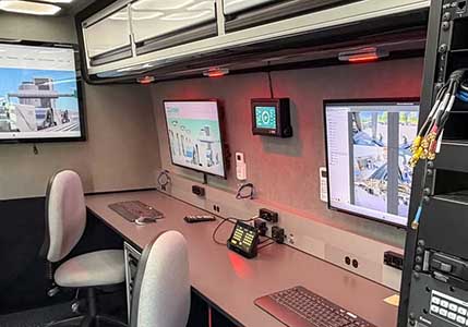 Weather Display is mounted on an interior mobile command center wall