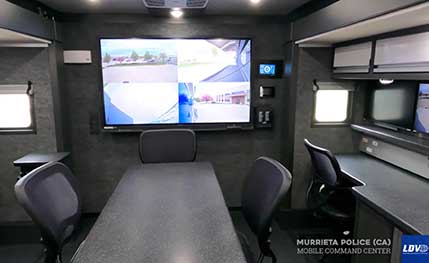 Weather Display console is mounted on an interior mobile command center wall